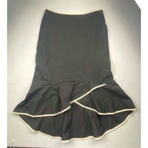 The Limited Stretch Black Ruffle Trumpet Midi Skirt Cream Trim Size 2 Side Zip